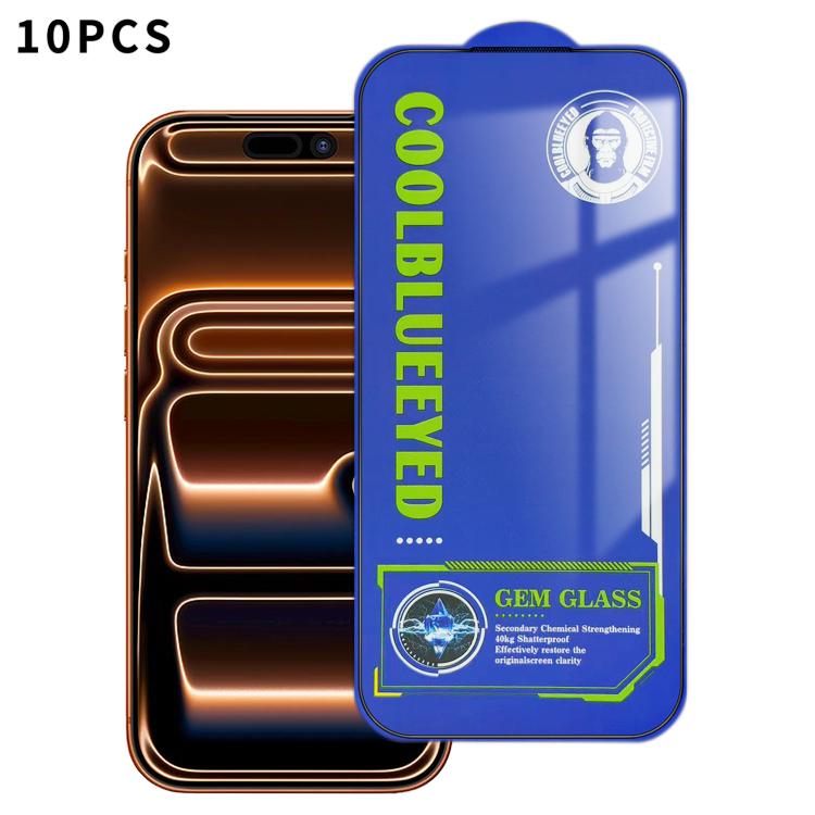 For iPhone 17 Pro Max 10pcs CoolBlueEyed Dustproof Mesh Anti-Static Silk Screen HD Tempered Glass Film