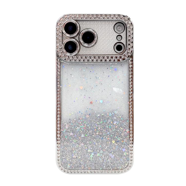 For iPhone 17 Pro Max Diamond Gradient Glitter Sequins Plated Phone Case(Silver)