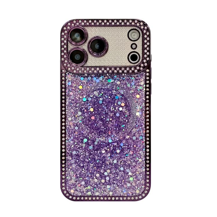 For iPhone 17 Pro Max Diamond Sequins Glitter MagSafe Electroplating Phone Case(Purple)