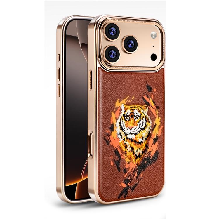 For iPhone 17 Pro Max Embroidered Graffiti Vegan Leather Shield Electroplated Magnetic Phone Case(Red)