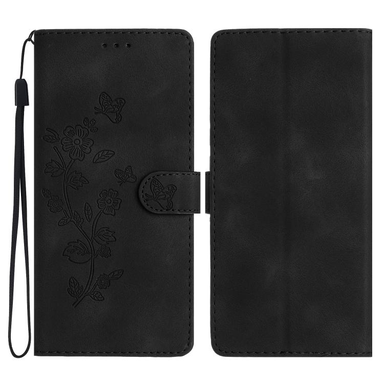 For iPhone 17 Pro Max Flower Butterfly Embossing Pattern Leather Phone Case(Black)