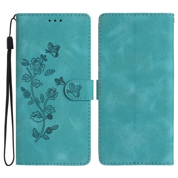 For iPhone 17 Pro Max Flower Butterfly Embossing Pattern Leather Phone Case(Sky Blue)