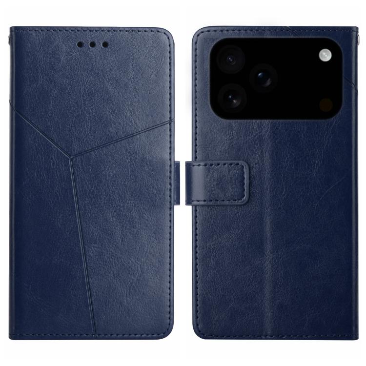 For iPhone 17 Pro Max HT01 Y-shaped Pattern Flip Leather Phone Case(Blue)