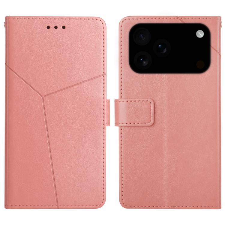 For iPhone 17 Pro Max HT01 Y-shaped Pattern Flip Leather Phone Case(Pink)