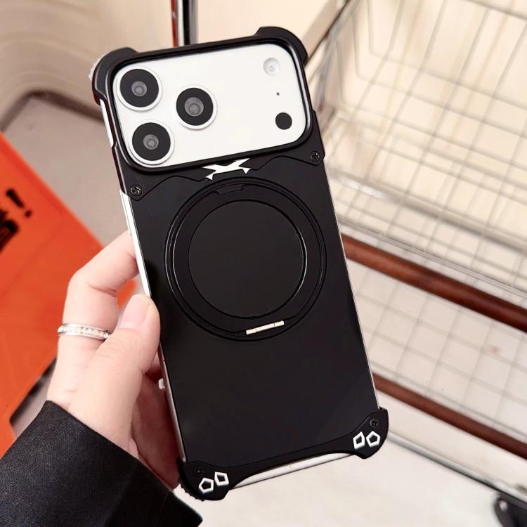 For iPhone 17 Pro Max Jaguar Original Color Frameless 360 Rotation Holder Magnetic Phone Case(Black)