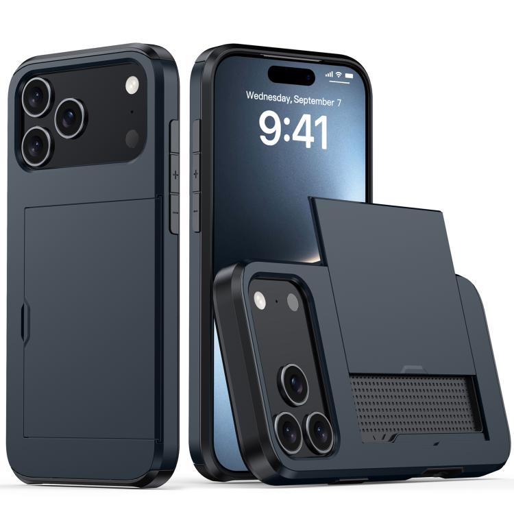For iPhone 17 Pro Max Shockproof Armor Phone Case with Card Slot(Blue)