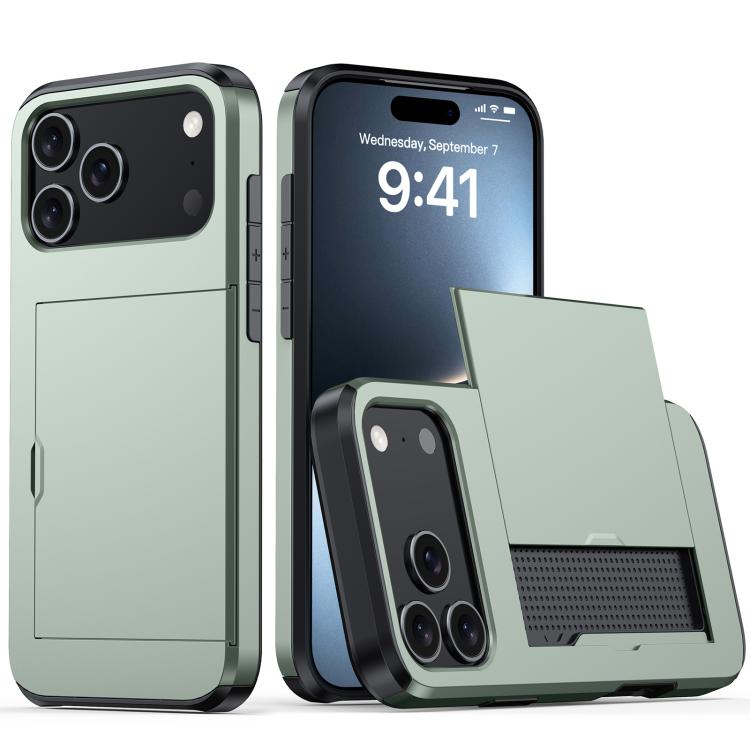 For iPhone 17 Pro Max Shockproof Armor Phone Case with Card Slot(Dark Green)