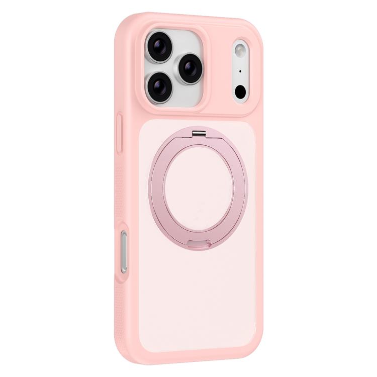 For iPhone 17 Pro Max Skin-friendly Anti-Stain Rotating Holder Magnetic Armor Phone Case(Pink)