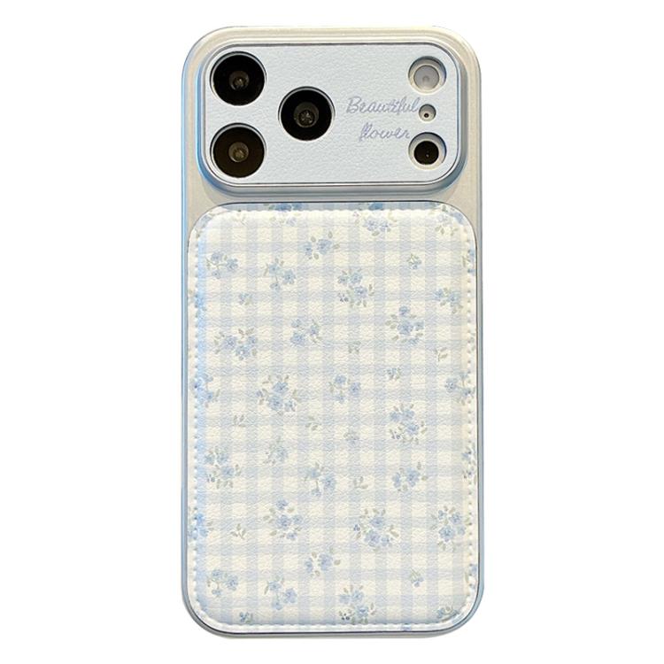 For iPhone 17 Pro Max Transforms Into 17 Large Window Vegan Leather Texture Phone Case(Fresh Blue Floral)