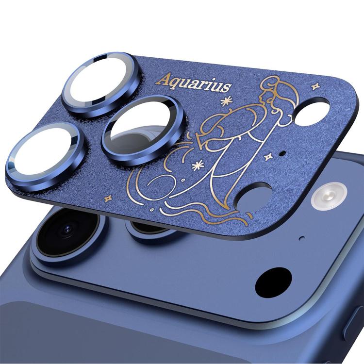 For iPhone 17 Pro Max Twelve Constellations Armor Integrated Full-Coverage Frosted Metal Camera Lens Film, Zodiac:Aquarius(Blue)