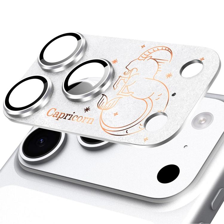 For iPhone 17 Pro Max Twelve Constellations Armor Integrated Full-Coverage Frosted Metal Camera Lens Film, Zodiac:Capricorn(Silver)