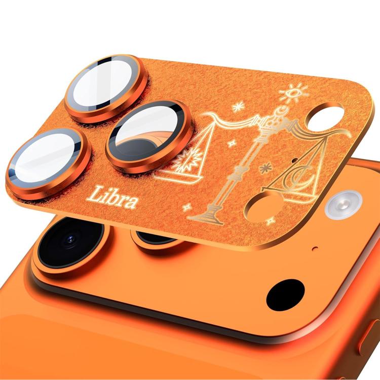 For iPhone 17 Pro Max Twelve Constellations Armor Integrated Full-Coverage Frosted Metal Camera Lens Film, Zodiac:Libra(Orange)