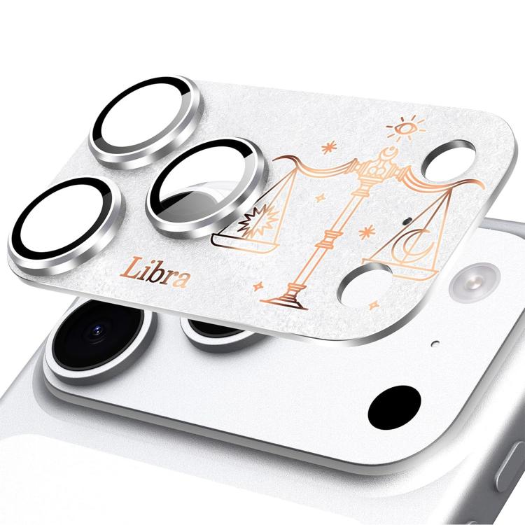 For iPhone 17 Pro Max Twelve Constellations Armor Integrated Full-Coverage Frosted Metal Camera Lens Film, Zodiac:Libra(Silver)