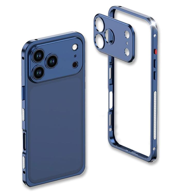 For iPhone 17 Pro Max Ultra-Thin Alloy Metal Frame Shockproof Phone Case with  Lens Frame(Blue)