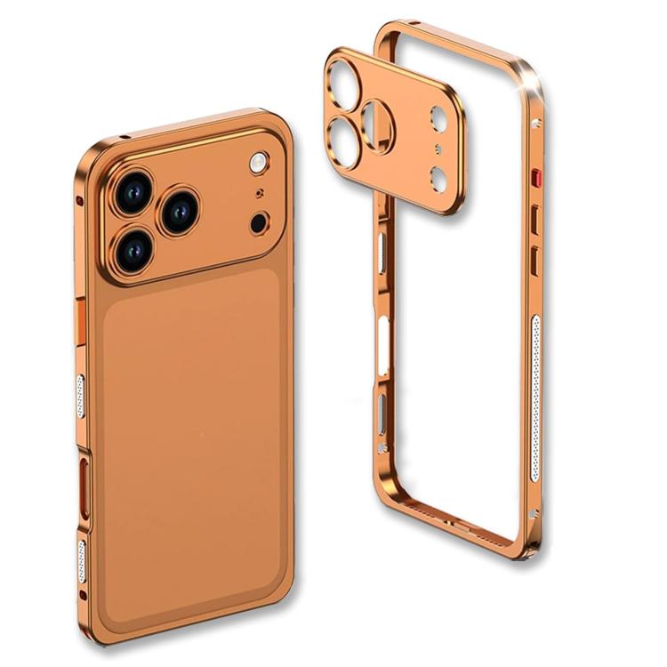 For iPhone 17 Pro Max Ultra-Thin Alloy Metal Frame Shockproof Phone Case with  Lens Frame(Orange)