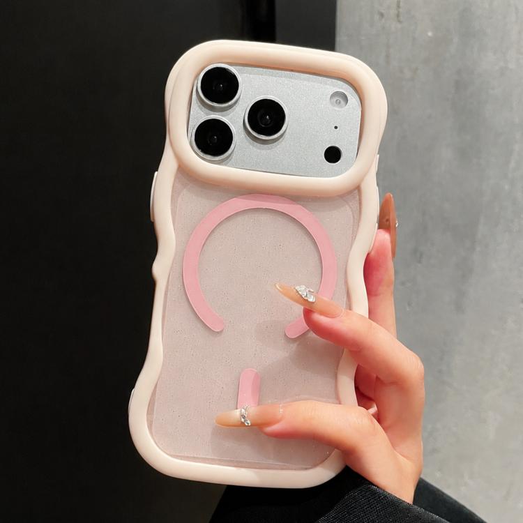 For iPhone 17 Pro Max Wavy Edge Translucent Glitter Magnetic Phone Case(Pink)