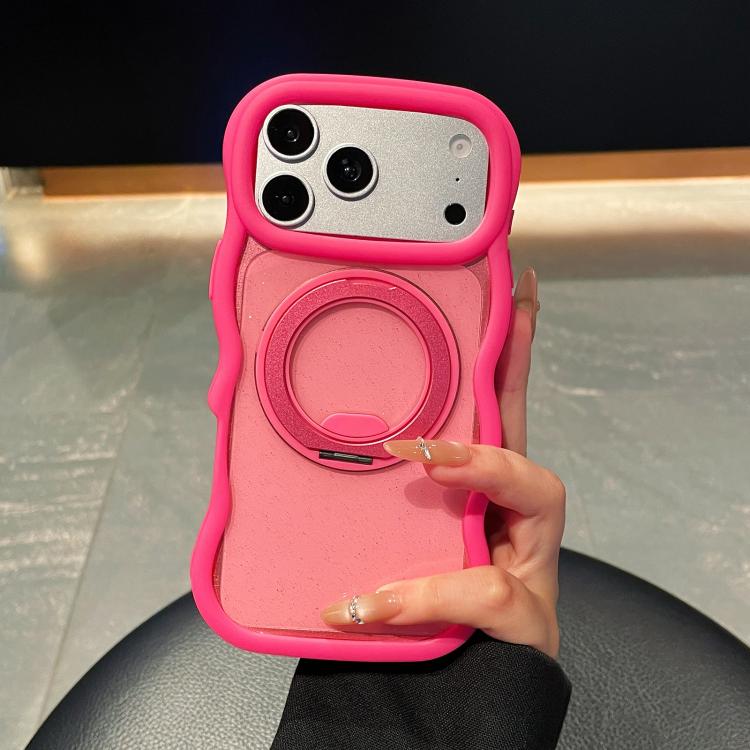 For iPhone 17 Pro Max Wavy Edge Translucent Glitter Rotating Bracket Magnetic Phone Case(Red)