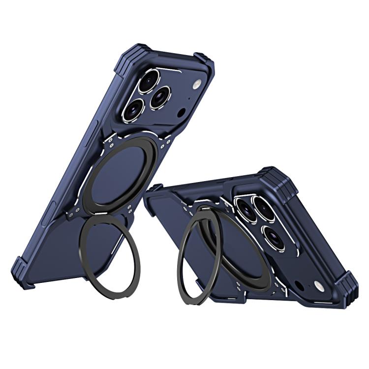 For iPhone 17 Pro Mechanical Arm Borderless MagSafe Holder Metal Phone Case(Blue Silver)