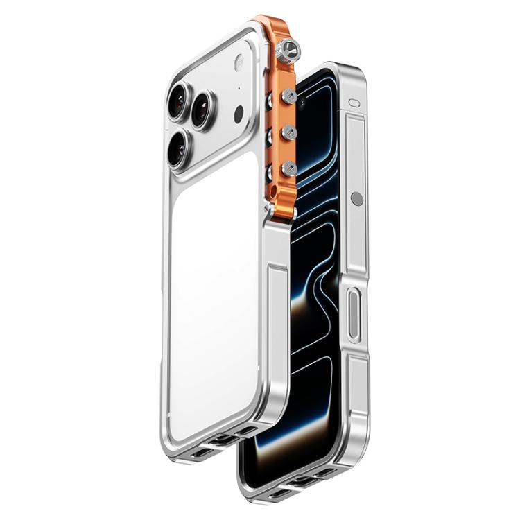 For iPhone 17 Pro Mechanical Armor Creative Metal Frame Aluminum Alloy Phone Case(Silver)