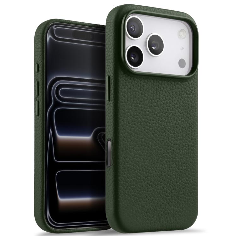 For iPhone 17 Pro melkco Litchi Texture Magnetic Full Coverage Genuine Leather Phone Case with AI Button(Green)