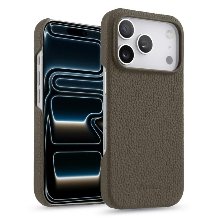 For iPhone 17 Pro melkco Litchi Texture Magnetic Half Coverage Genuine Leather Phone Case(Grey)