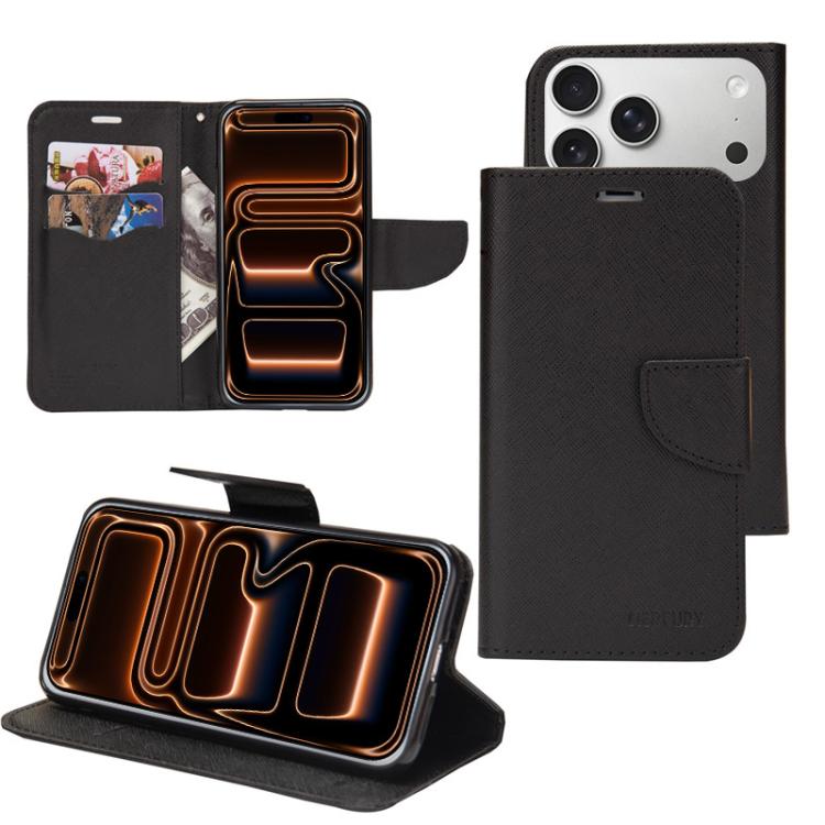 For iPhone 17 Pro Mercury Contrast Color Splicing Leather Phone Case(Black)