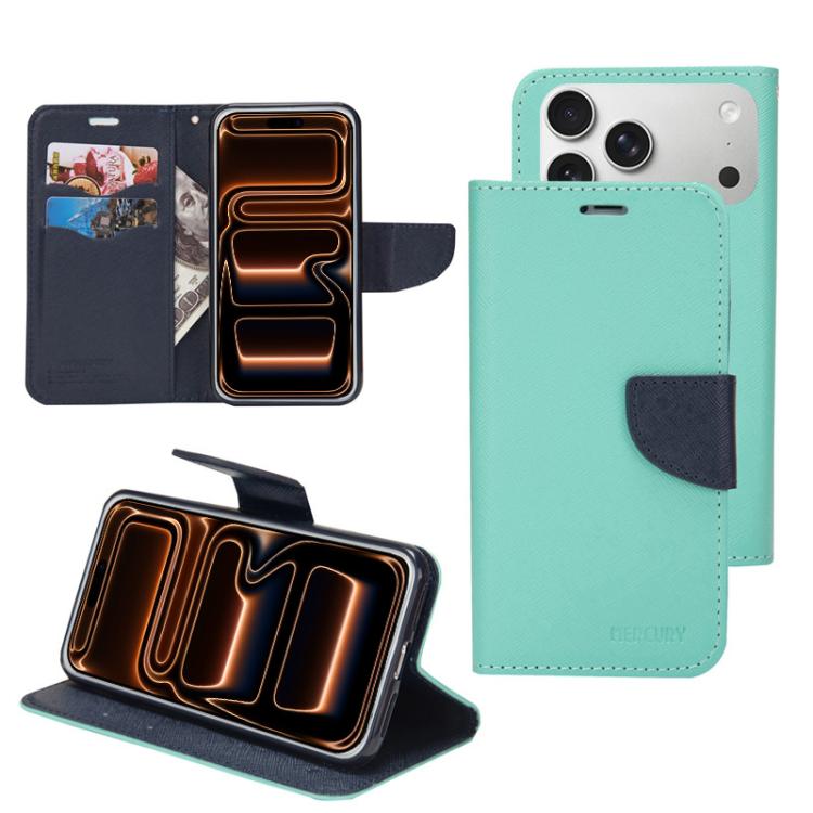 For iPhone 17 Pro Mercury Contrast Color Splicing Leather Phone Case(Mint Color)