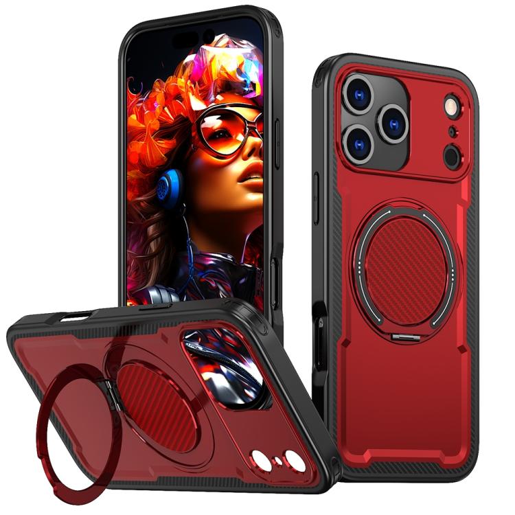 For iPhone 17 Pro Metal 360 Degree Rotation Holder MagSafe Phone Case(Red)