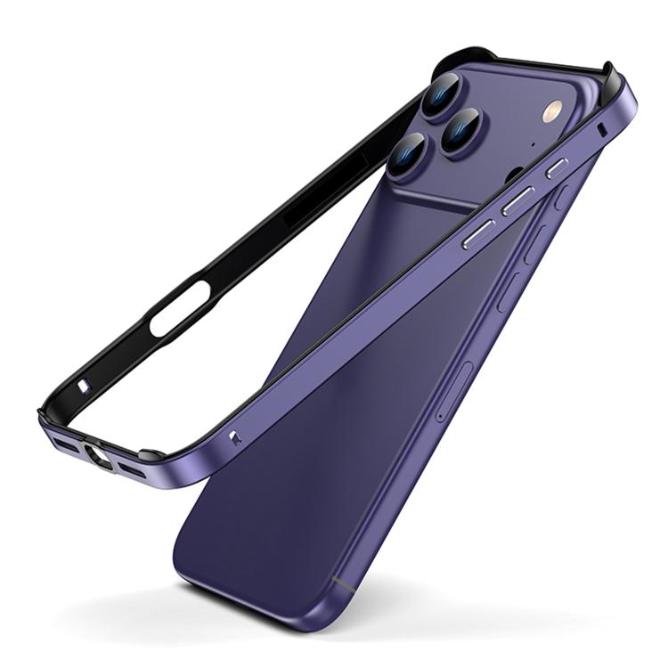 For iPhone 17 Pro Metal Hybrid Silicone Four-Corner Shockproof Cooling Phone Frame Case(Black vinyl + Dark Purple)