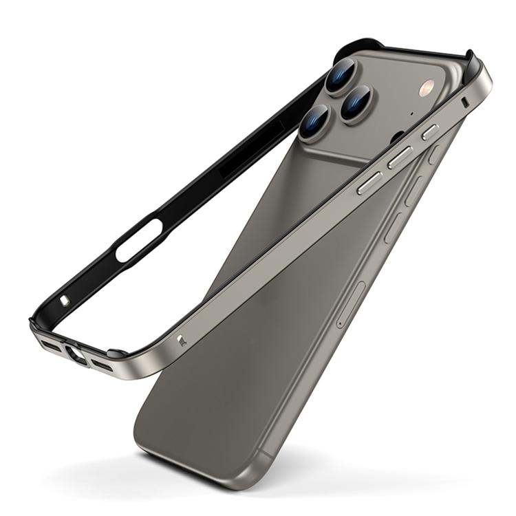 For iPhone 17 Pro Metal Hybrid Silicone Four-Corner Shockproof Cooling Phone Frame Case(Black vinyl + Gray)