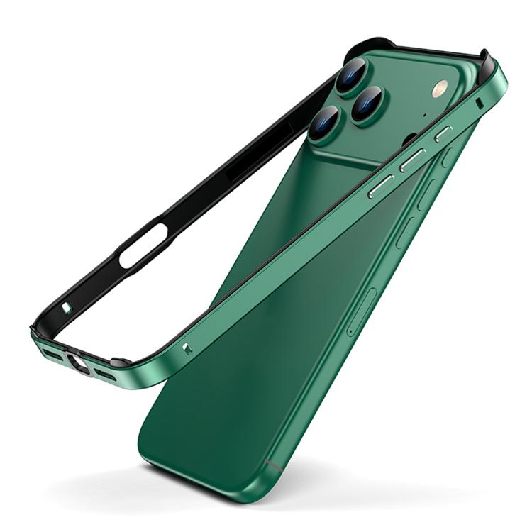 For iPhone 17 Pro Metal Hybrid Silicone Four-Corner Shockproof Cooling Phone Frame Case(Black vinyl + Light Grass Green)