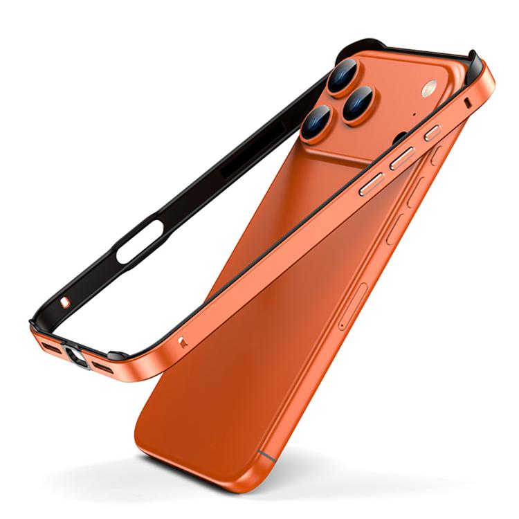 For iPhone 17 Pro Metal Hybrid Silicone Four-Corner Shockproof Cooling Phone Frame Case(Black vinyl + Orange)