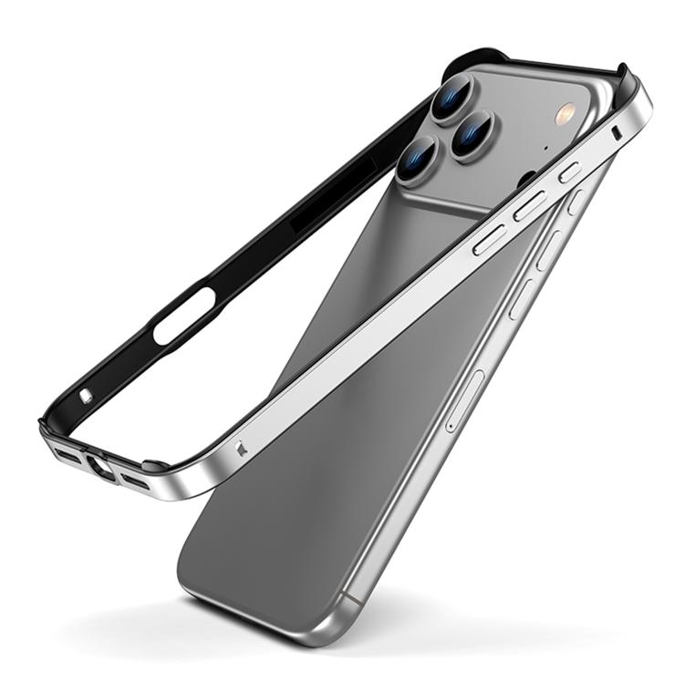 For iPhone 17 Pro Metal Hybrid Silicone Four-Corner Shockproof Cooling Phone Frame Case(Black vinyl + Silver)