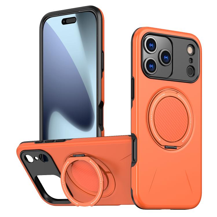 For iPhone 17 Pro Metal Rotation Holder MagSafe TPU Hybrid PC Phone Case(Orange)