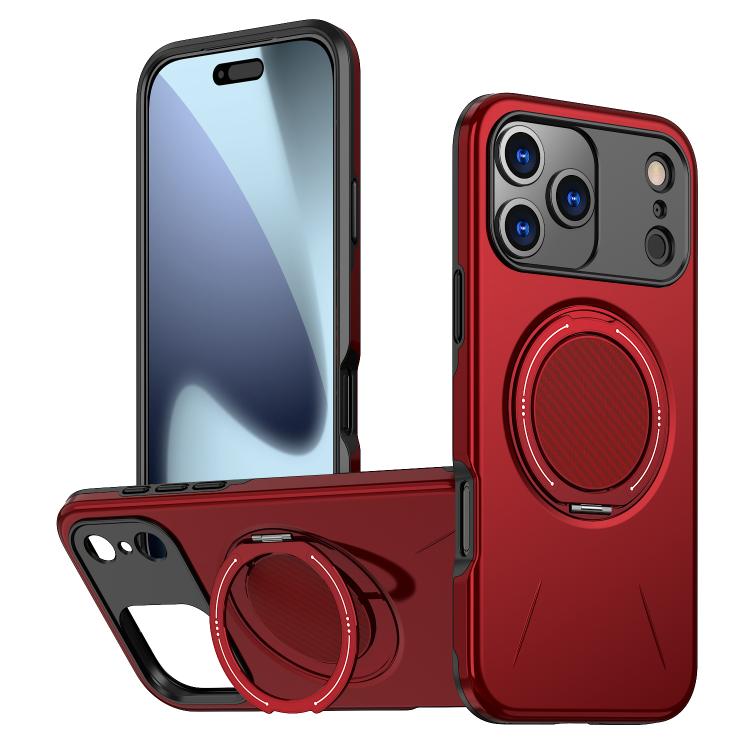 For iPhone 17 Pro Metal Rotation Holder MagSafe TPU Hybrid PC Phone Case(Red)