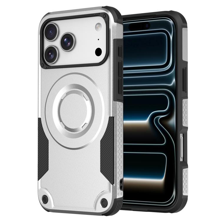 For iPhone 17 Pro Metallic Paint Magnetic PC Hybrid TPU Phone Case(Silver)