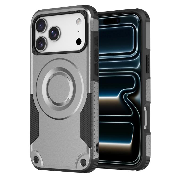 For iPhone 17 Pro Metallic Paint Magnetic PC Hybrid TPU Phone Case(Titanium Grey)