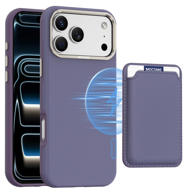 For iPhone 17 Pro Mocome Plain Magnetic Card Bag Phone Case(Purple)