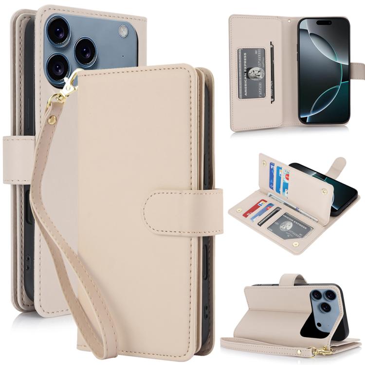 For iPhone 17 Pro Multi-Card Wallet RFID Leather Phone Case(Apricot)