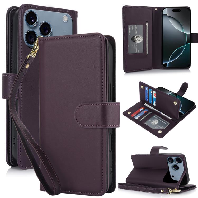 For iPhone 17 Pro Multi-Card Wallet RFID Leather Phone Case(Dark Purple)