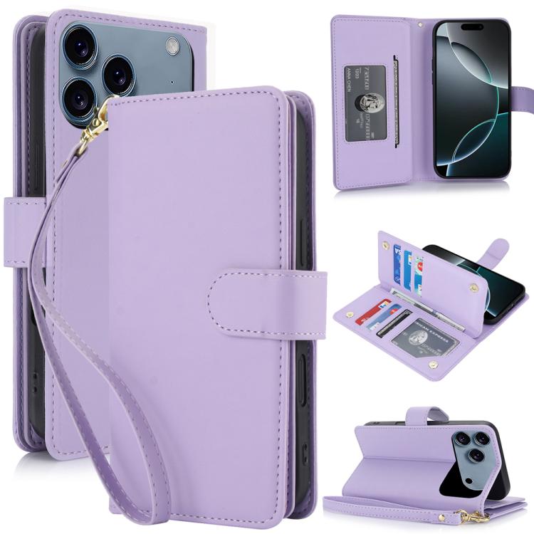 For iPhone 17 Pro Multi-Card Wallet RFID Leather Phone Case(Light Purple)