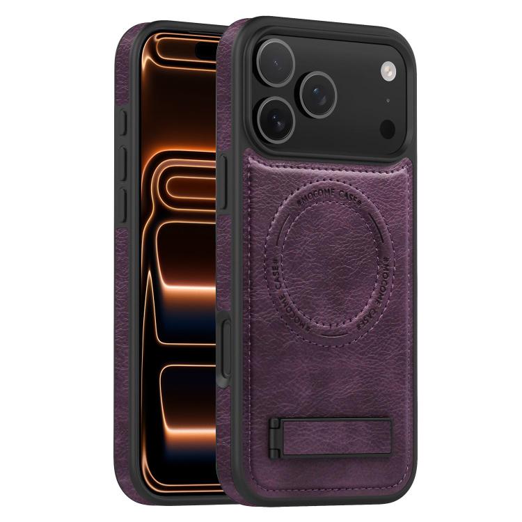 For iPhone 17 Pro Multi-function Holder MagSafe PU Phone Case(Mulberry)