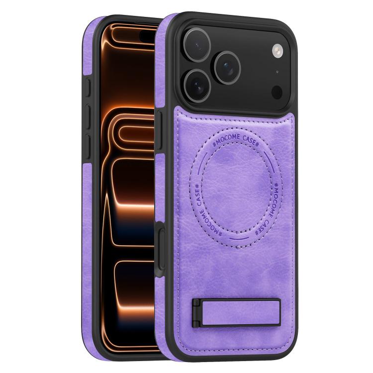 For iPhone 17 Pro Multi-function Holder MagSafe PU Phone Case(Purple)