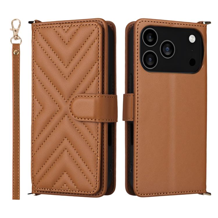 For iPhone 17 Pro Multifunctional 6-Card Slots Leather Phone Case with Wrist Strap(Brown)