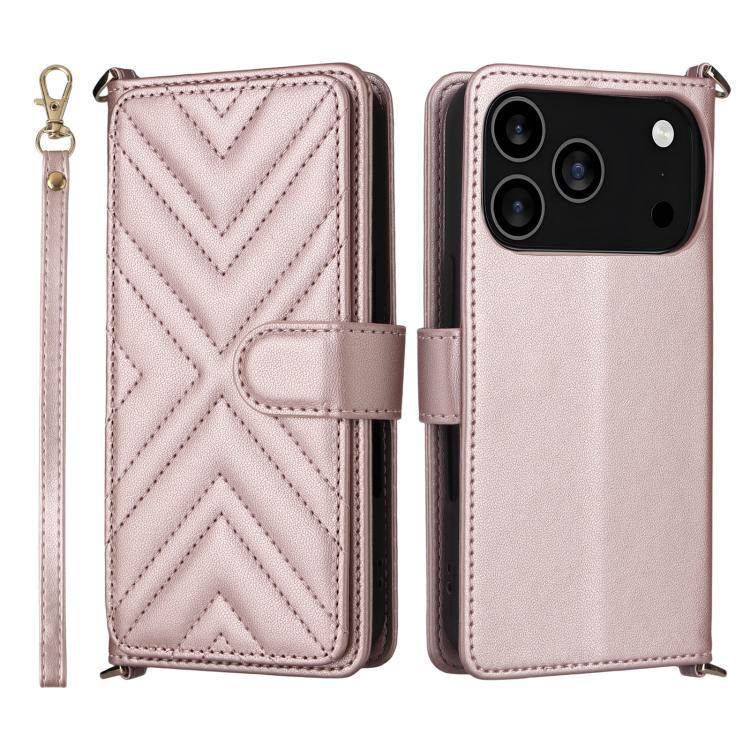For iPhone 17 Pro Multifunctional 6-Card Slots Leather Phone Case with Wrist Strap(Pink)