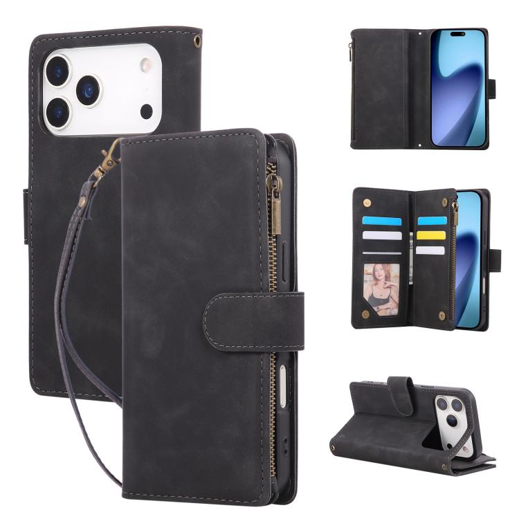 For iPhone 17 Pro Multifunctional Multi-Card Wallet Phone Leather Case(Black)