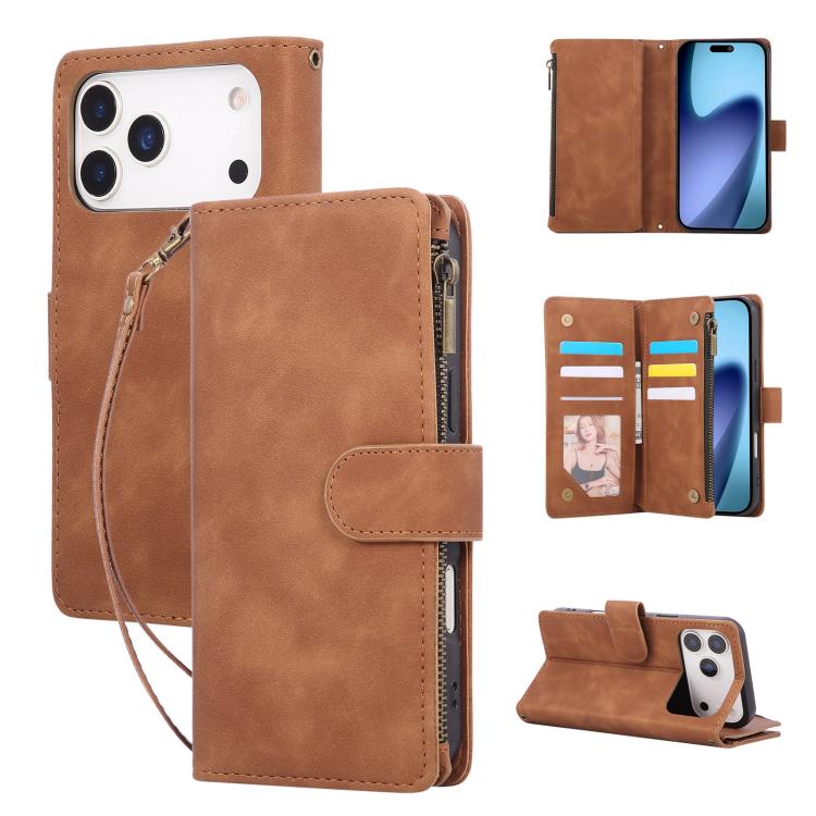For iPhone 17 Pro Multifunctional Multi-Card Wallet Phone Leather Case(Brown)