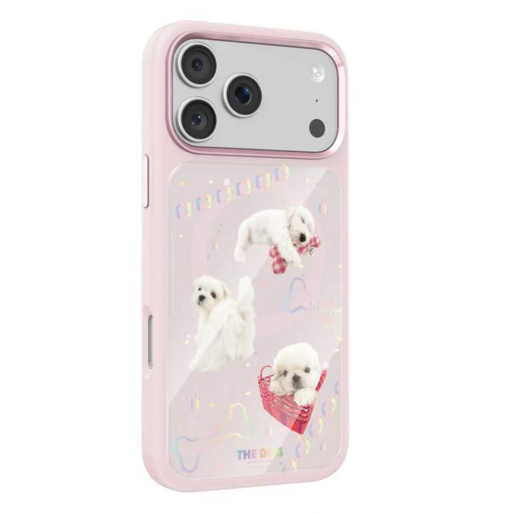 For iPhone 17 Pro Mutural Puppy Pattern Liquid Silicone Magnetic Phone Case(Pink)