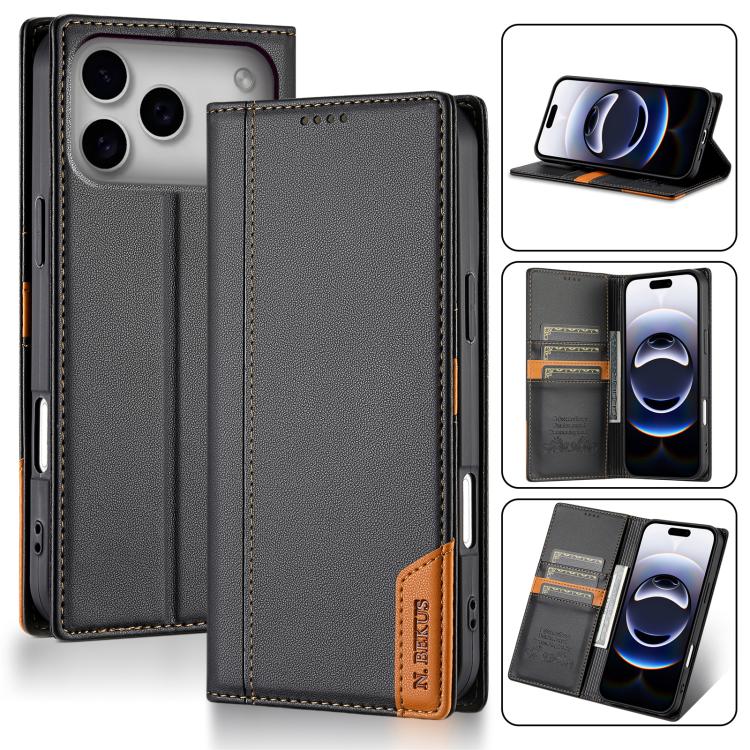 For iPhone 17 Pro N.BEKUS P3 RFID Stitching Magnetic Flip Leather Phone Case(Black)