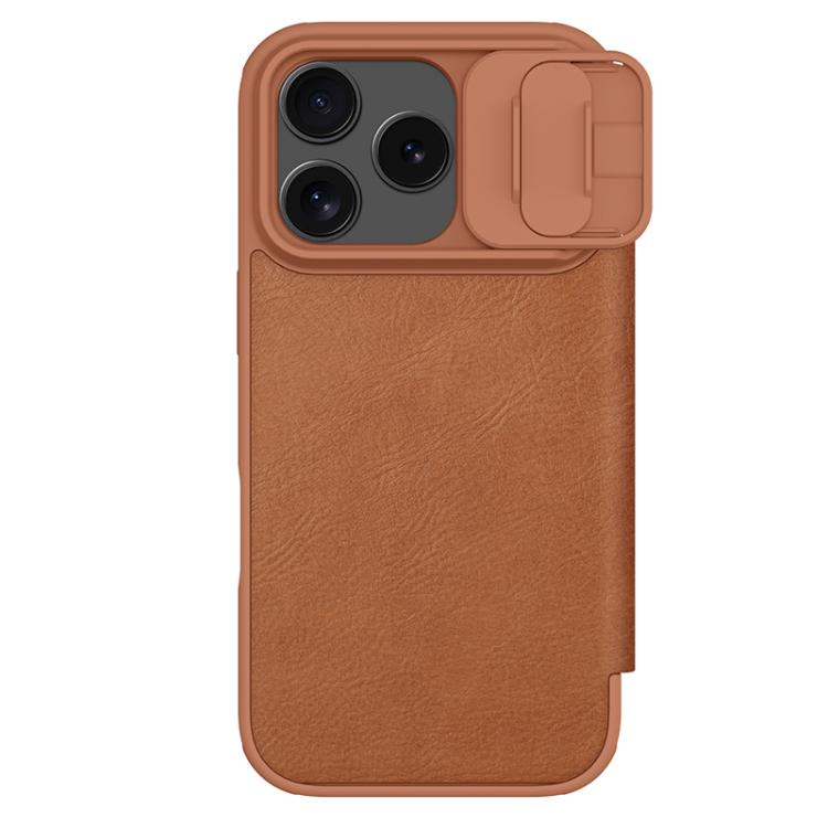 For iPhone 17 Pro NILLKIN QIN Series Pro Sliding Camera Cover Design Leather Phone Case(Brown)